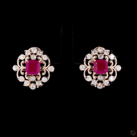 Ruby Diamond Earrings in 18KT Rose Gold