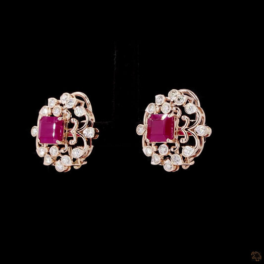 Ruby Diamond Earrings in 18KT Rose Gold