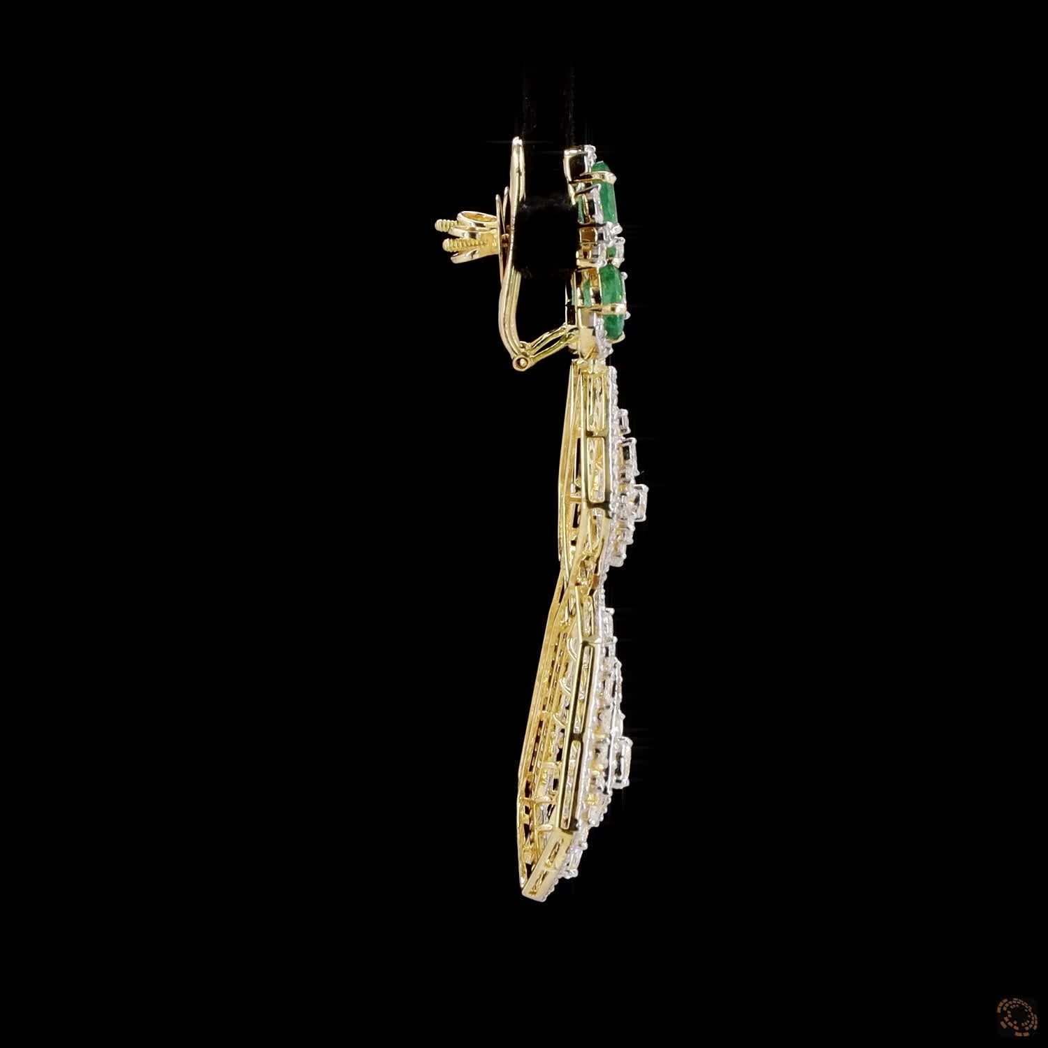 Emerald Diamond Earrings in 18KT Yellow Gold