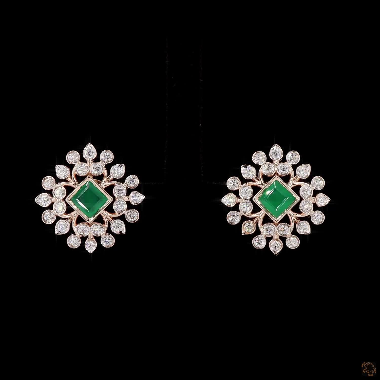 Emerald Diamond Earrings in 18KT Rose Gold