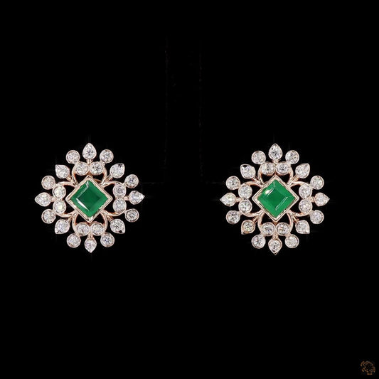 Emerald Diamond Earrings in 18KT Rose Gold