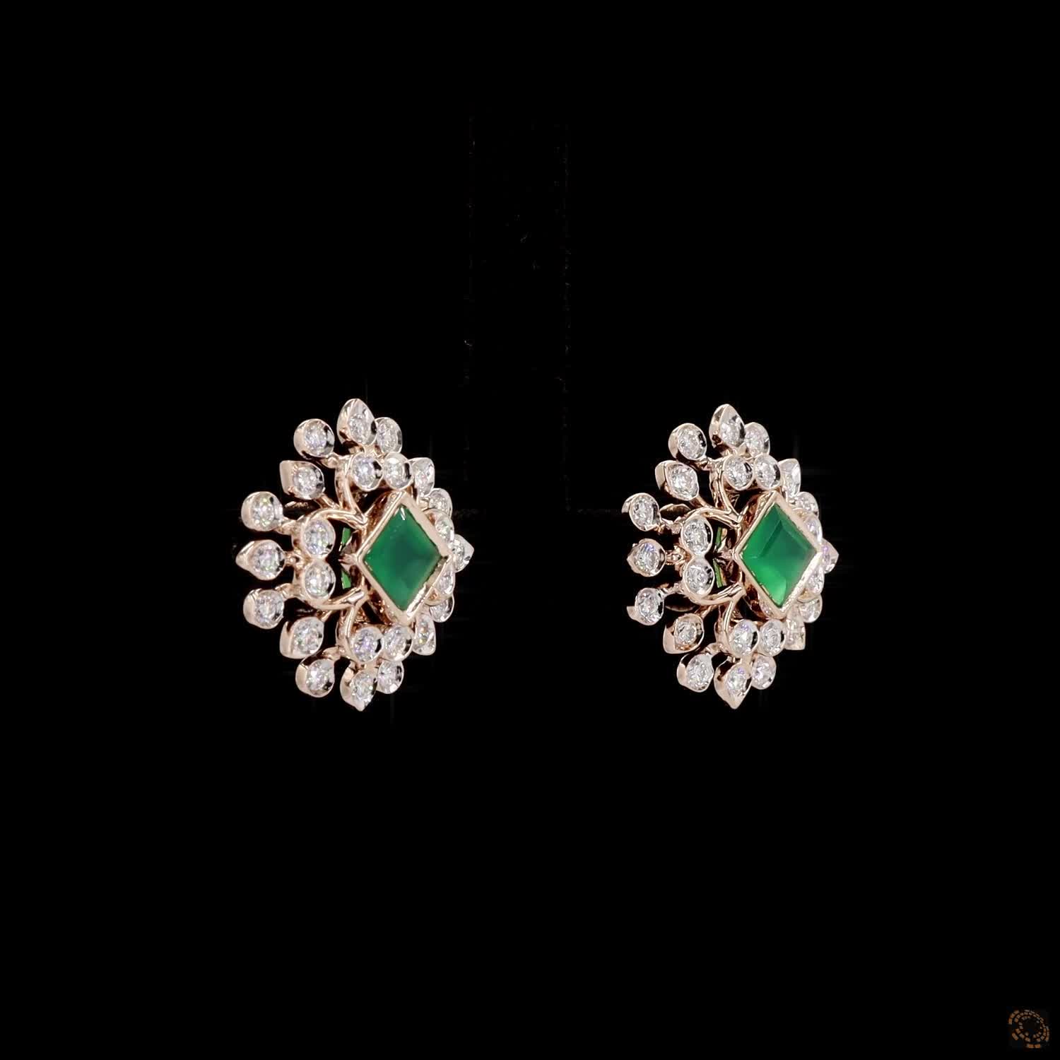 Emerald Diamond Earrings in 18KT Rose Gold