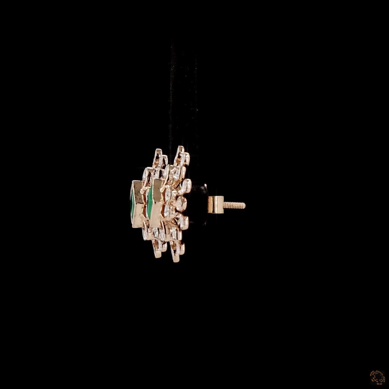 Emerald Diamond Earrings in 18KT Rose Gold