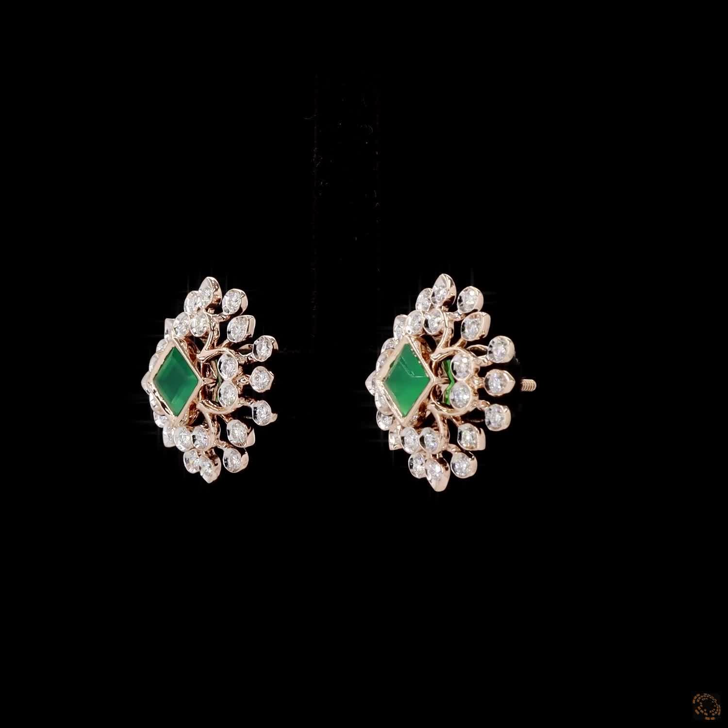 Emerald Diamond Earrings in 18KT Rose Gold