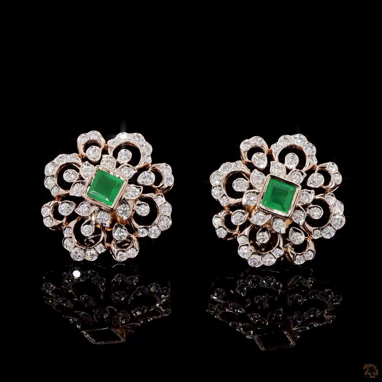 Emerald Diamond Earrings in 18KT Rose Gold