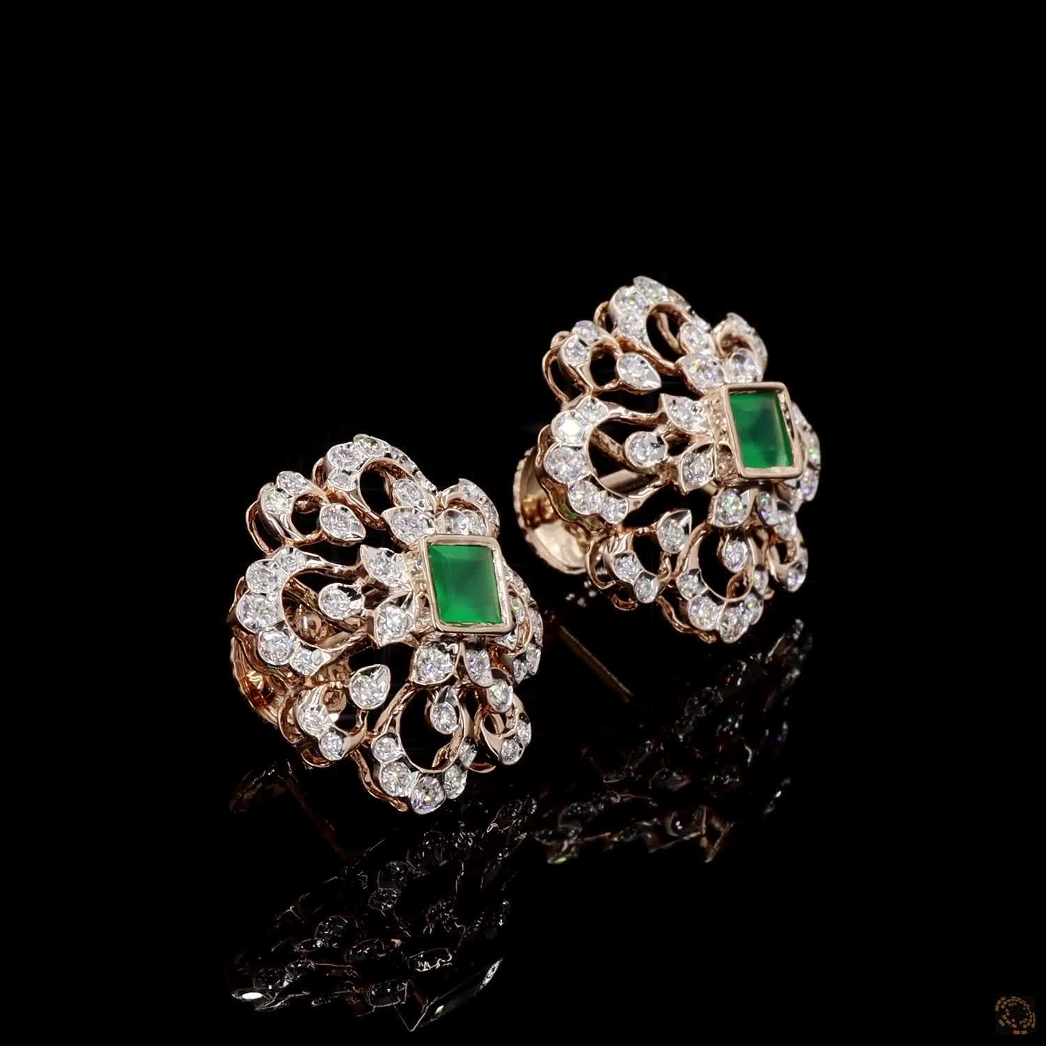 Emerald Diamond Earrings in 18KT Rose Gold