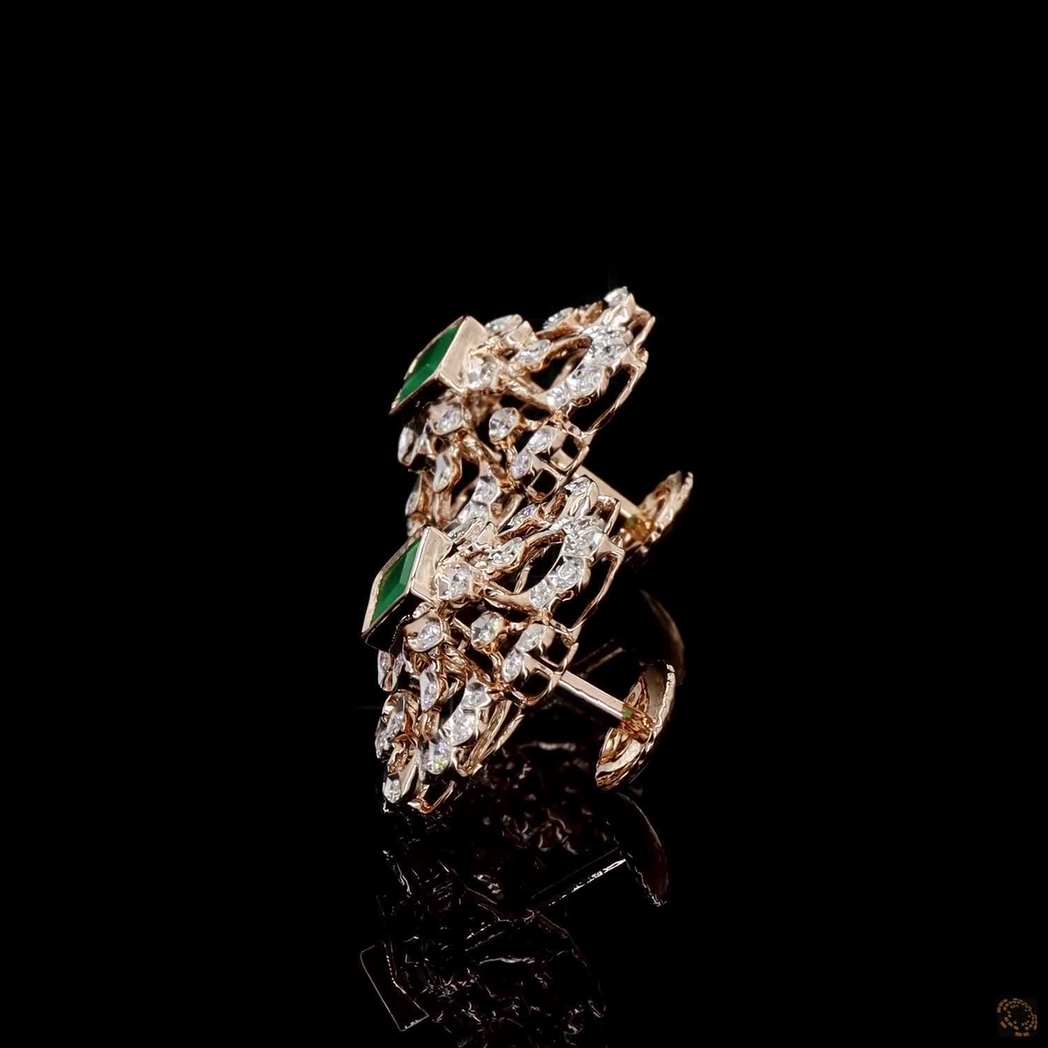 Emerald Diamond Earrings in 18KT Rose Gold
