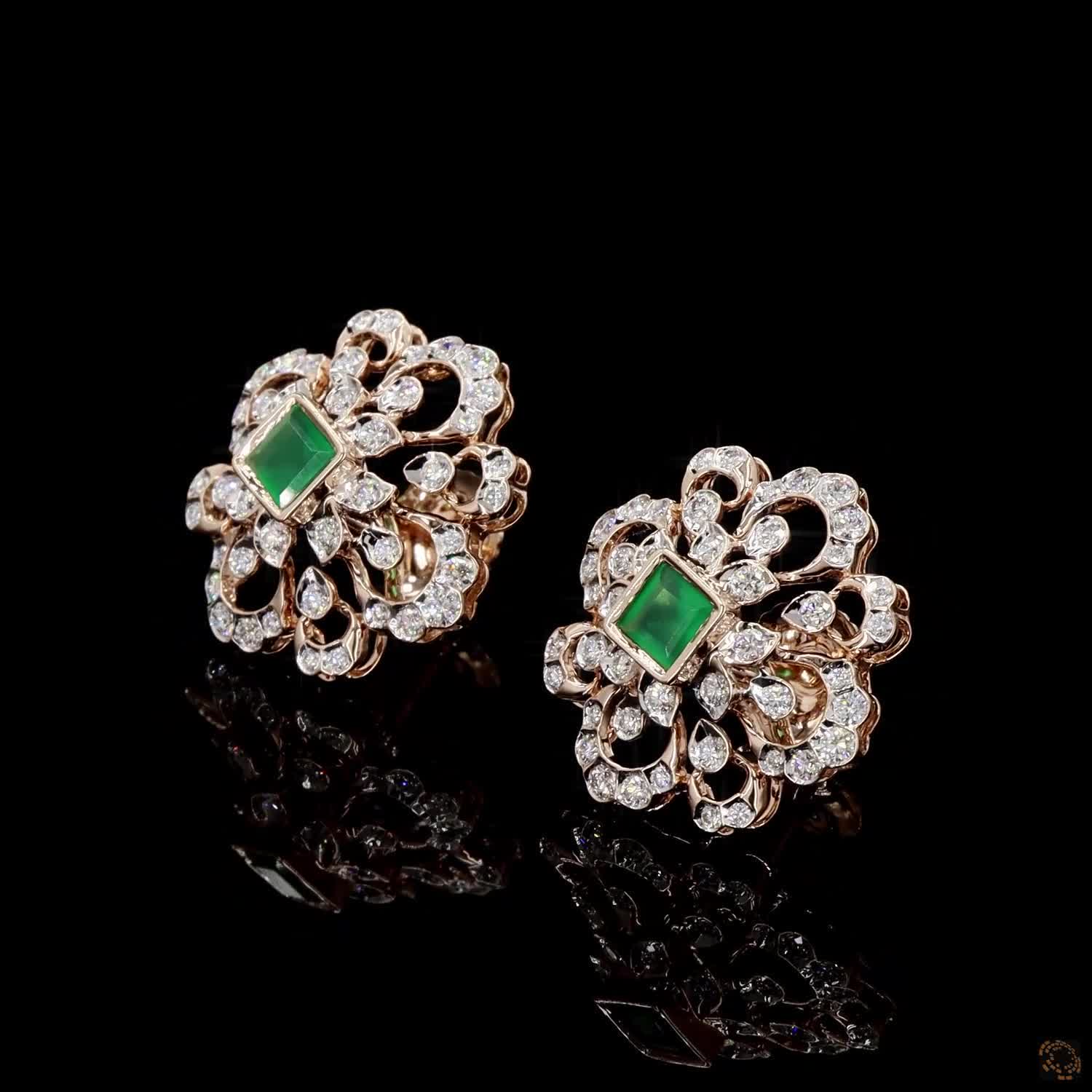 Emerald Diamond Earrings in 18KT Rose Gold