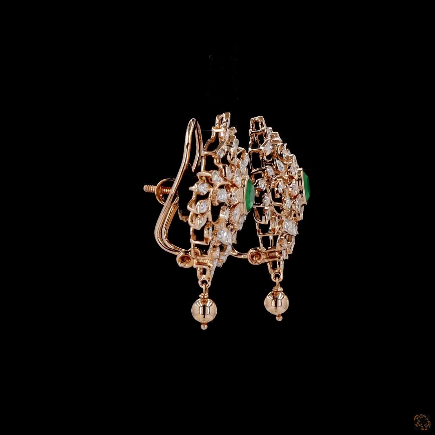 Emerald Diamond Earrings in 18KT Yellow Gold