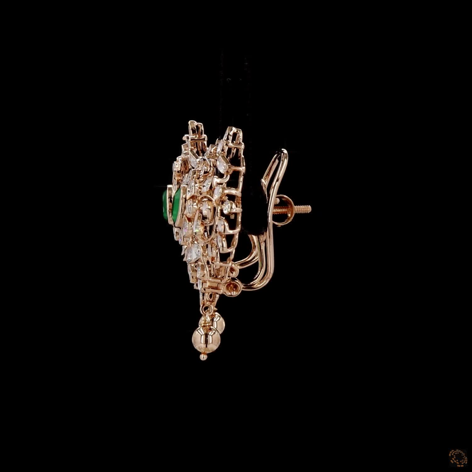 Emerald Diamond Earrings in 18KT Yellow Gold