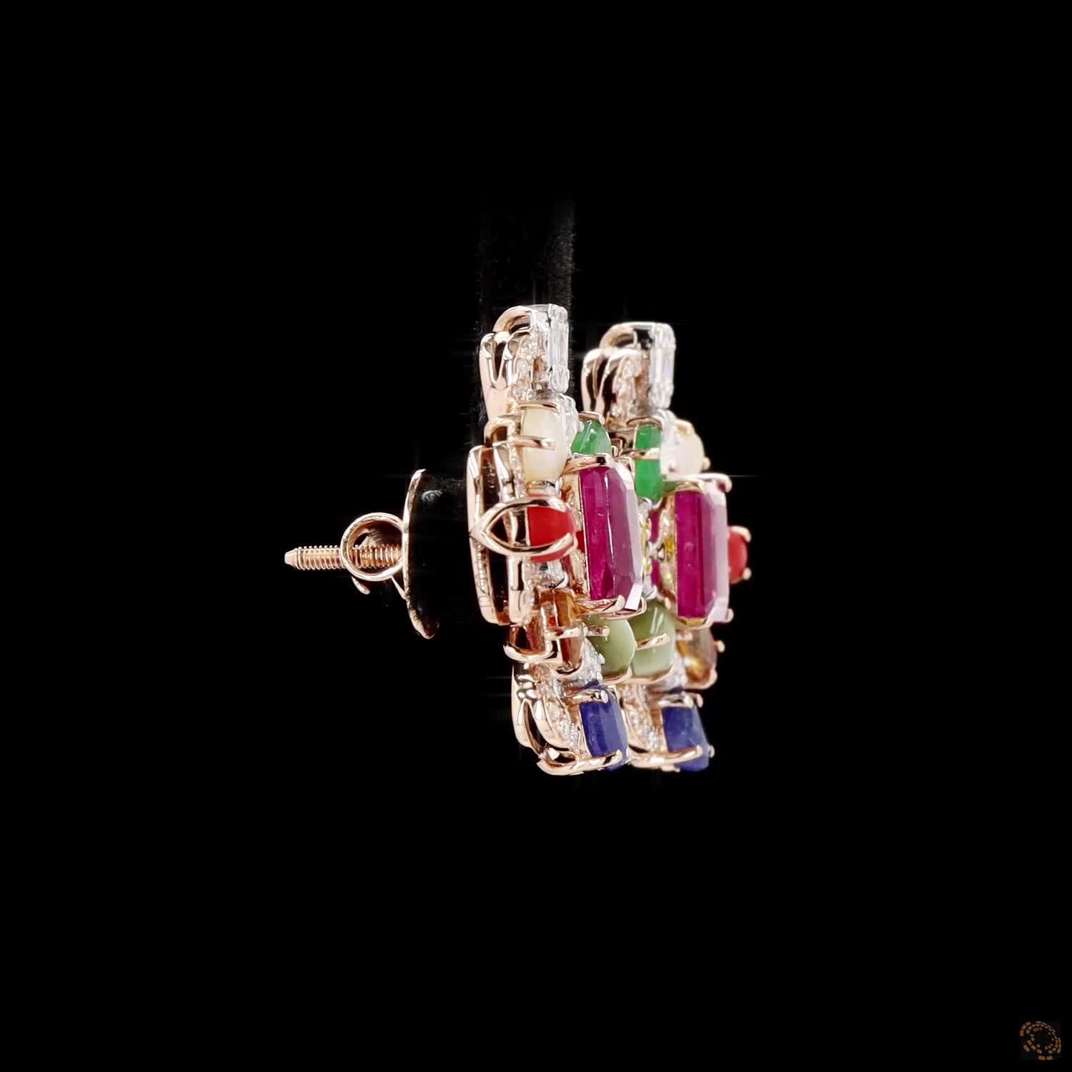 Navratna Stone Diamond Earrings in 18KT Rose Gold