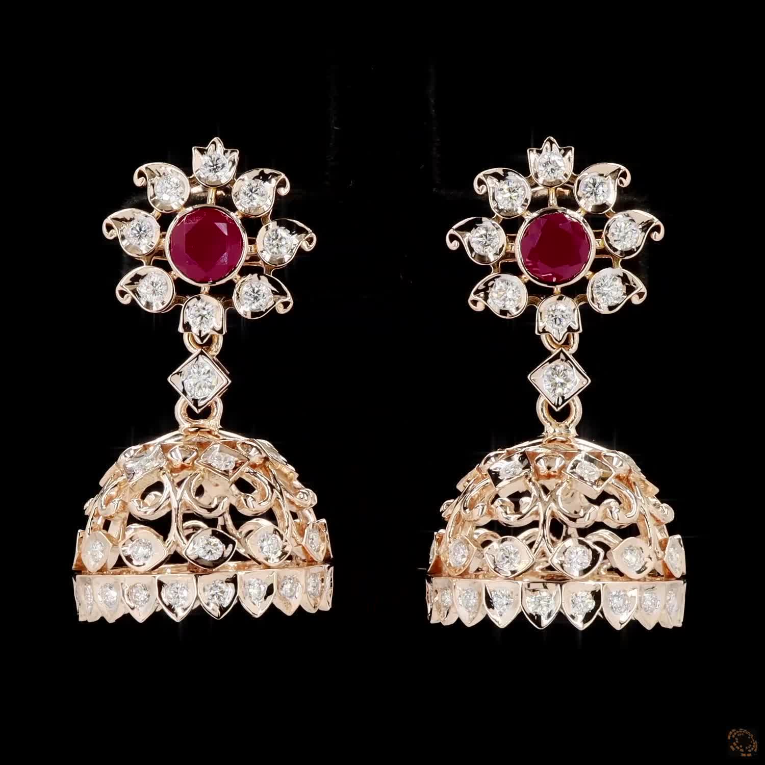Ruby Diamond Earrings in 18KT Yellow Gold
