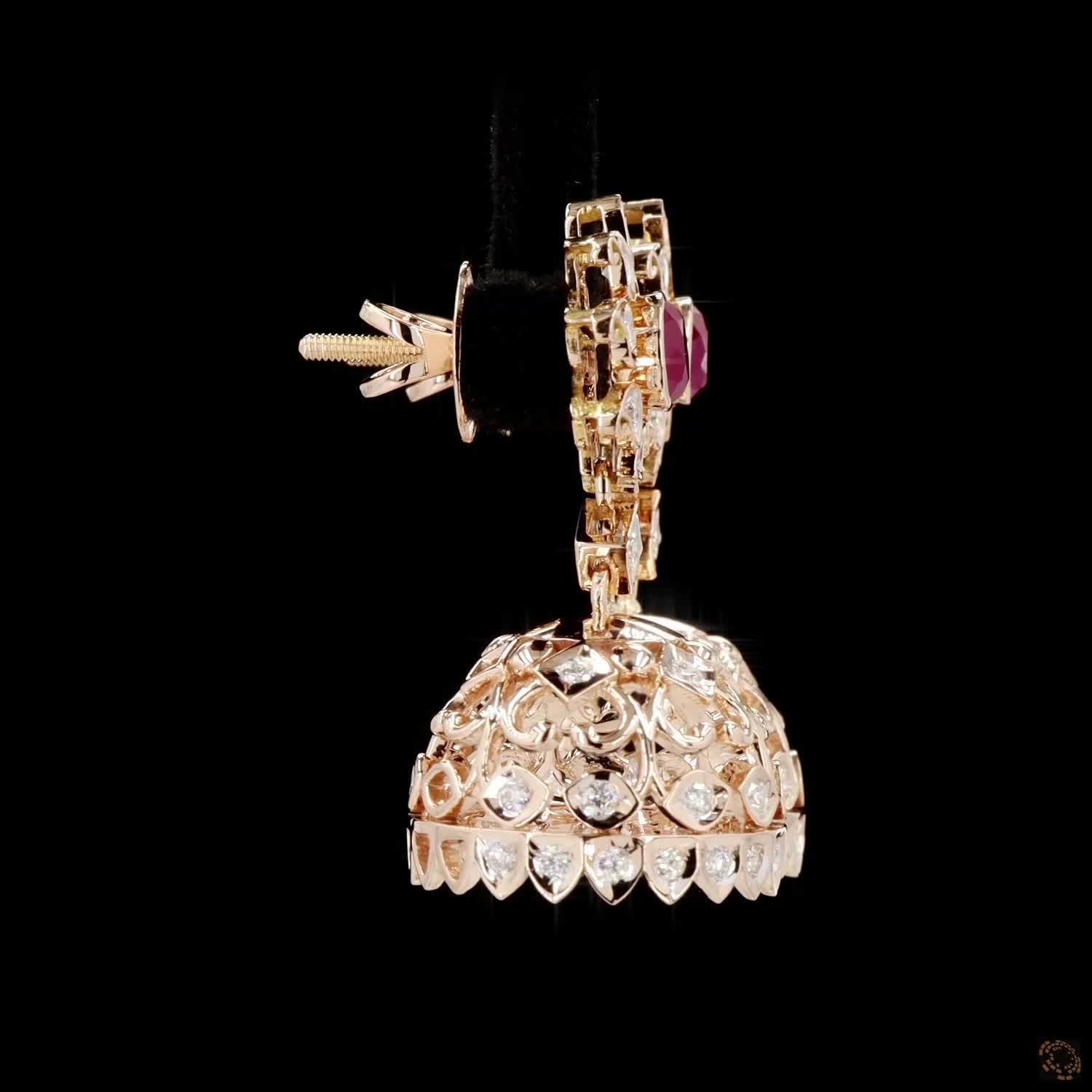 Ruby Diamond Earrings in 18KT Yellow Gold