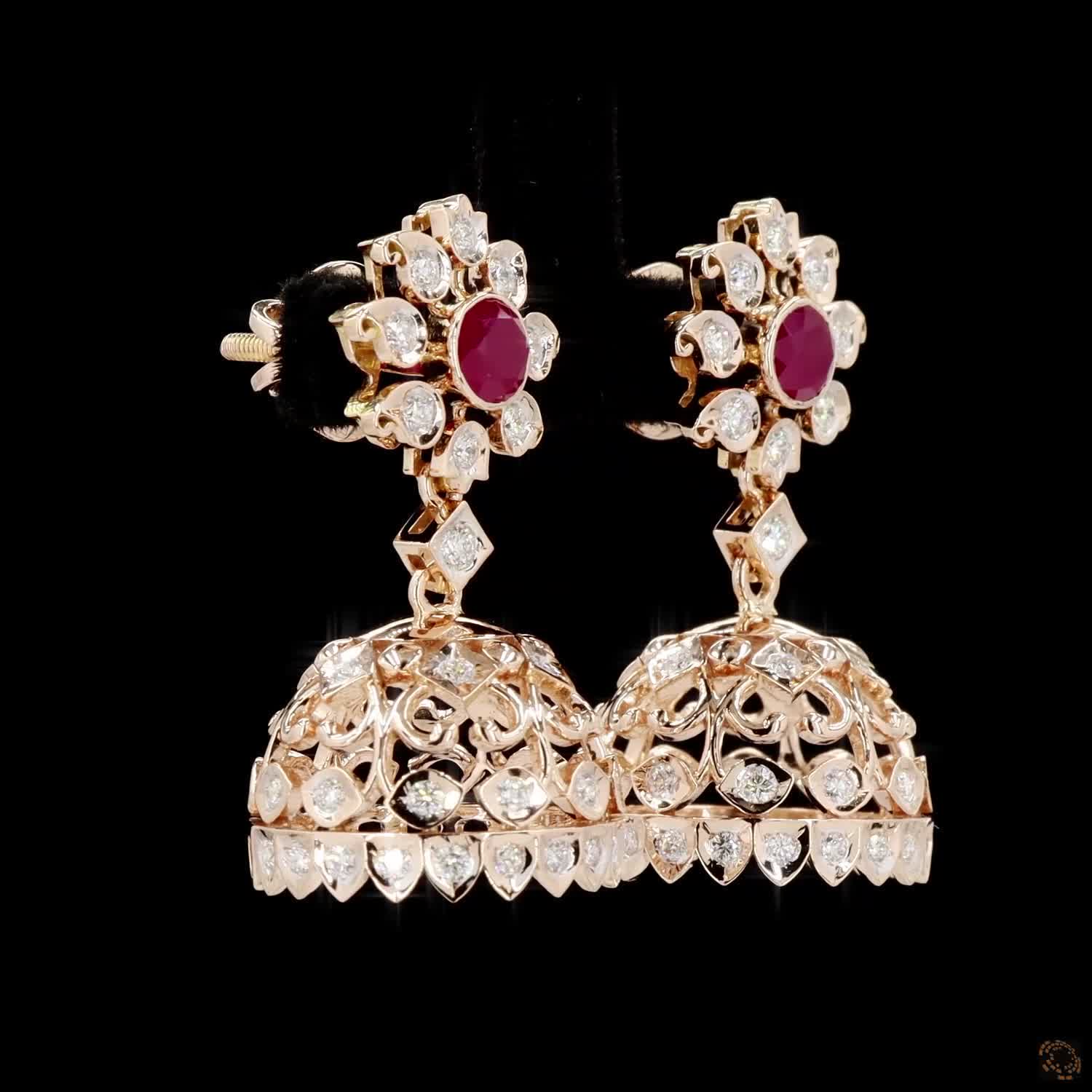 Ruby Diamond Earrings in 18KT Yellow Gold