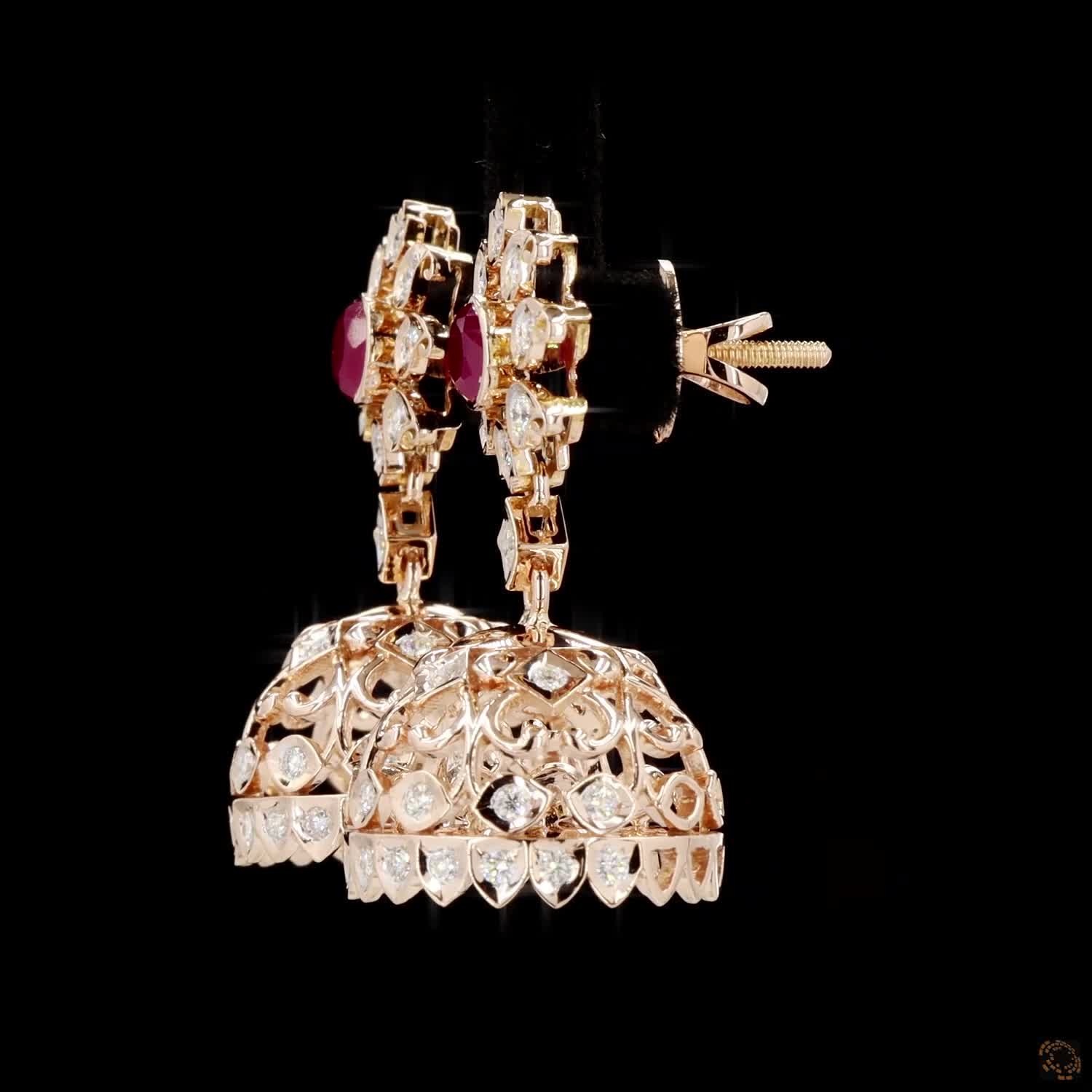 Ruby Diamond Earrings in 18KT Yellow Gold