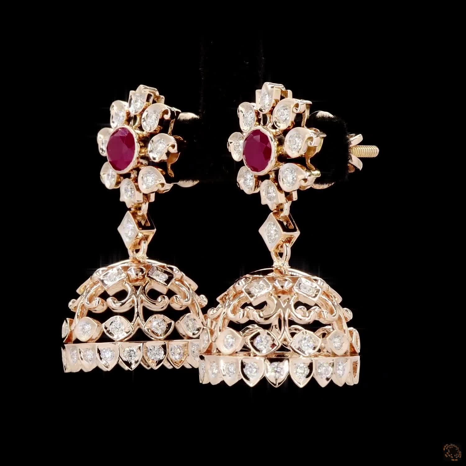 Ruby Diamond Earrings in 18KT Yellow Gold