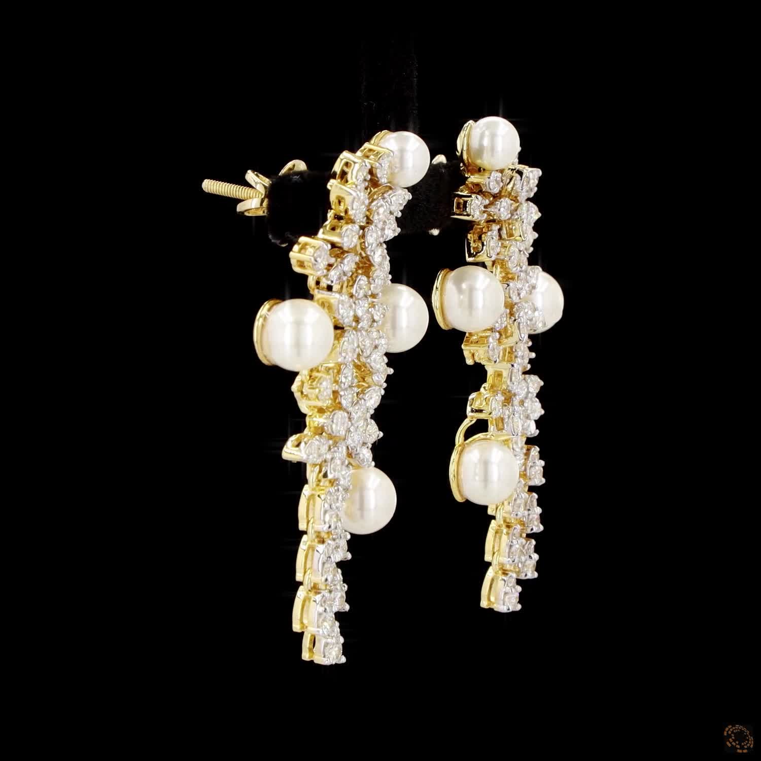 Pearl Diamond Earrings in 18KT Yellow Gold