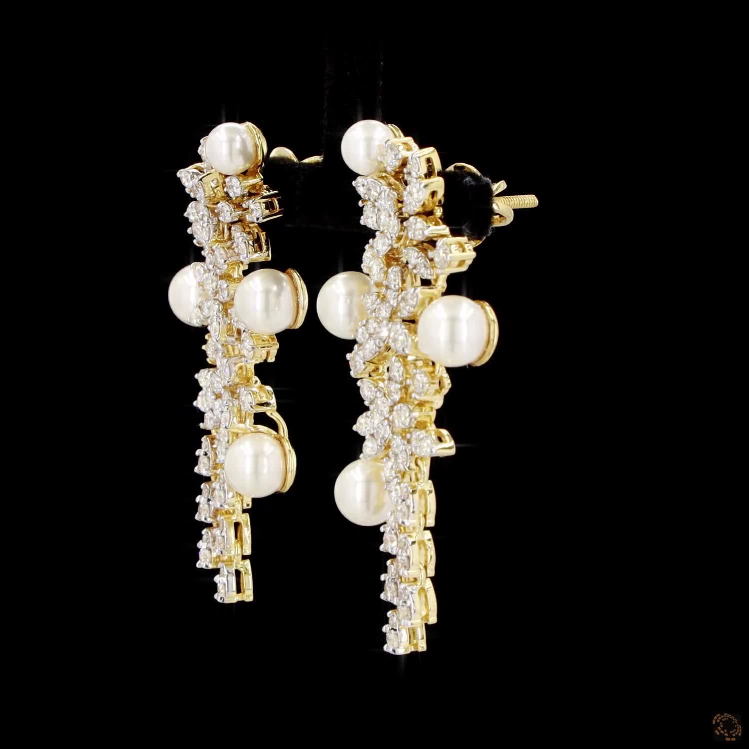 Pearl Diamond Earrings in 18KT Yellow Gold
