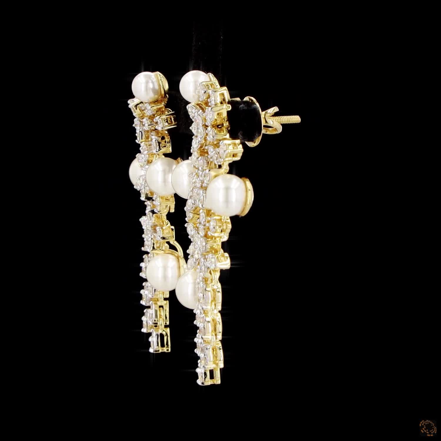 Pearl Diamond Earrings in 18KT Yellow Gold