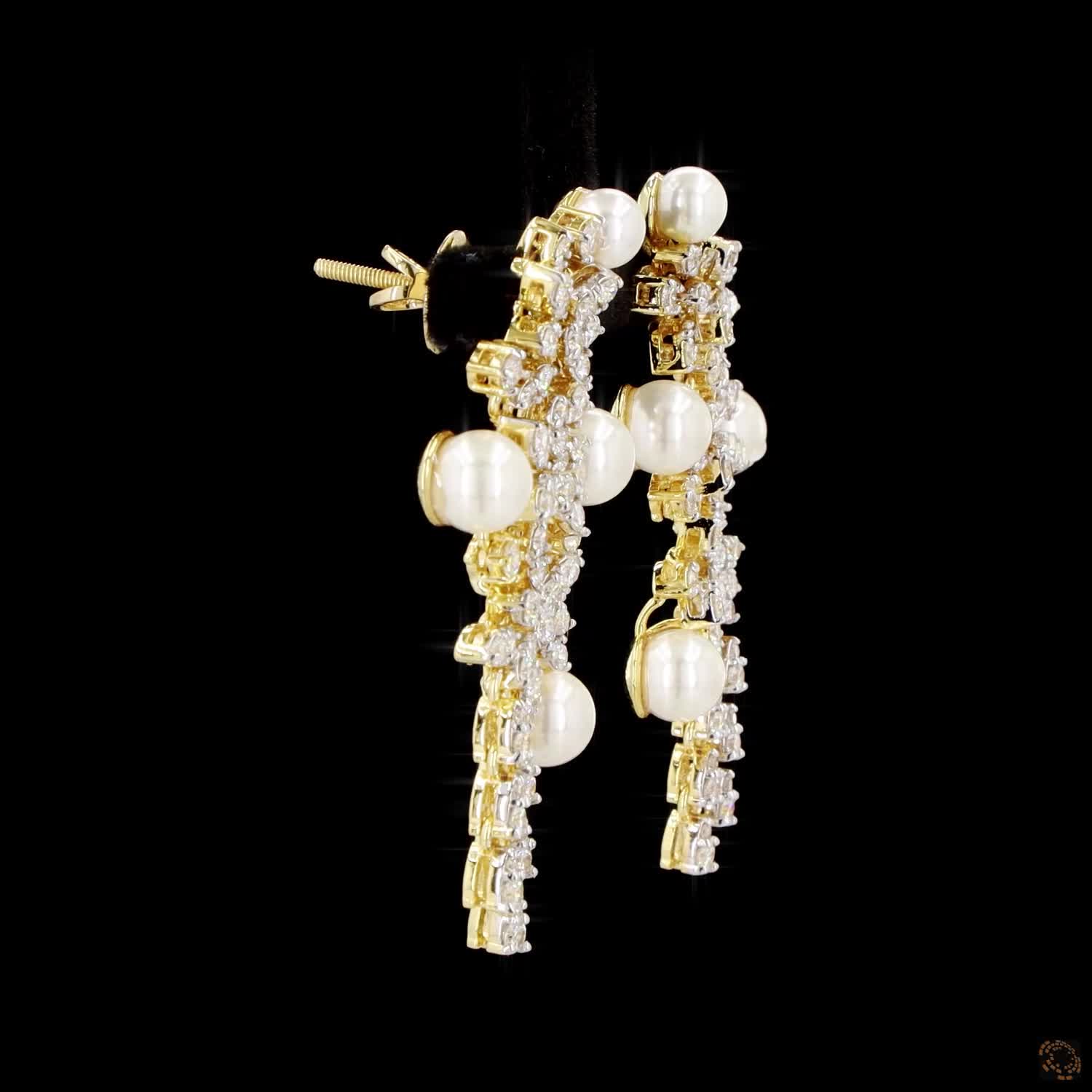 Pearl Diamond Earrings in 18KT Yellow Gold
