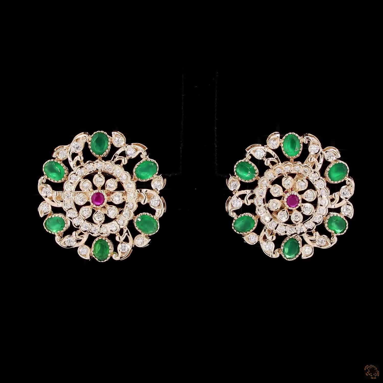 Emerald & Ruby Diamond Earrings in 18KT Yellow Gold