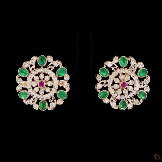 Emerald & Ruby Diamond Earrings in 18KT Yellow Gold