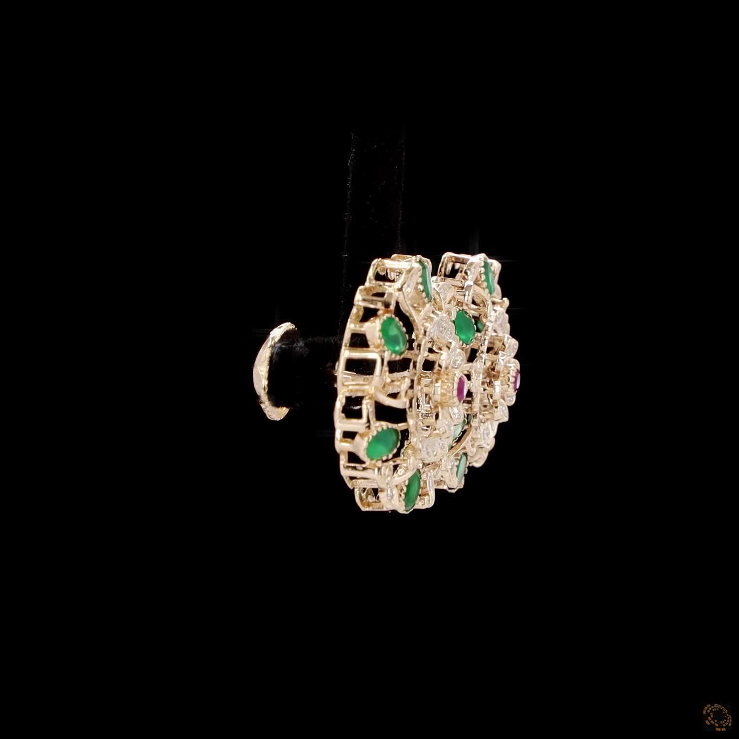 Emerald & Ruby Diamond Earrings in 18KT Yellow Gold