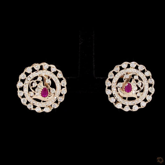 Ruby Diamond Earrings in 18KT Yellow Gold
