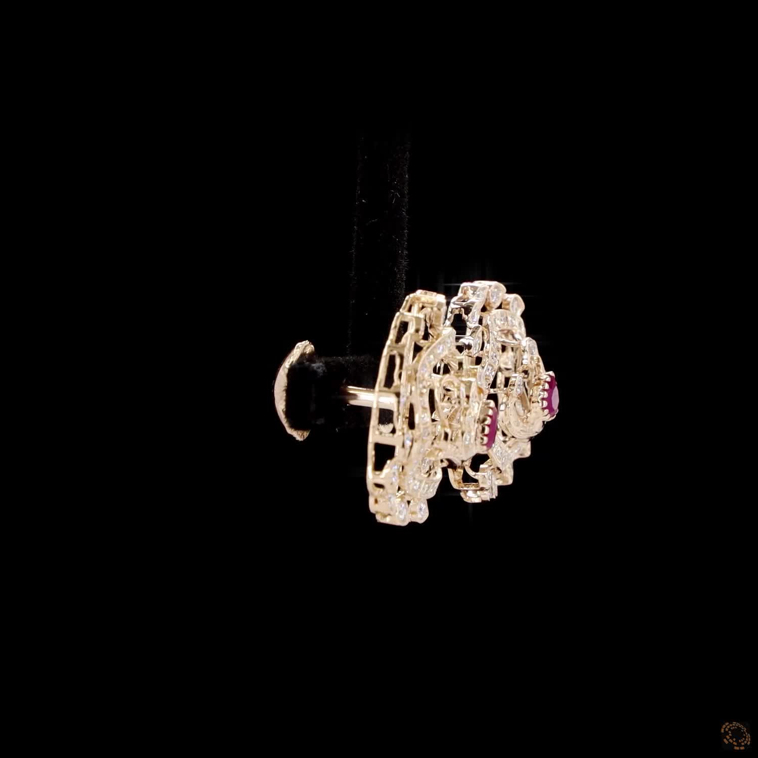 Ruby Diamond Earrings in 18KT Yellow Gold