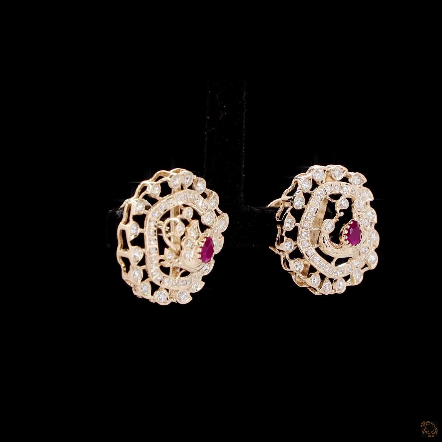 Ruby Diamond Earrings in 18KT Yellow Gold