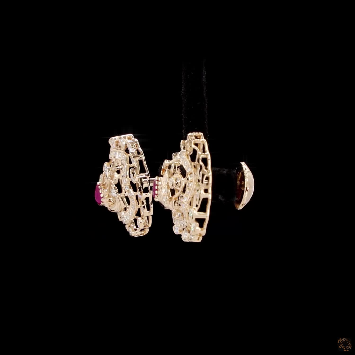 Ruby Diamond Earrings in 18KT Yellow Gold