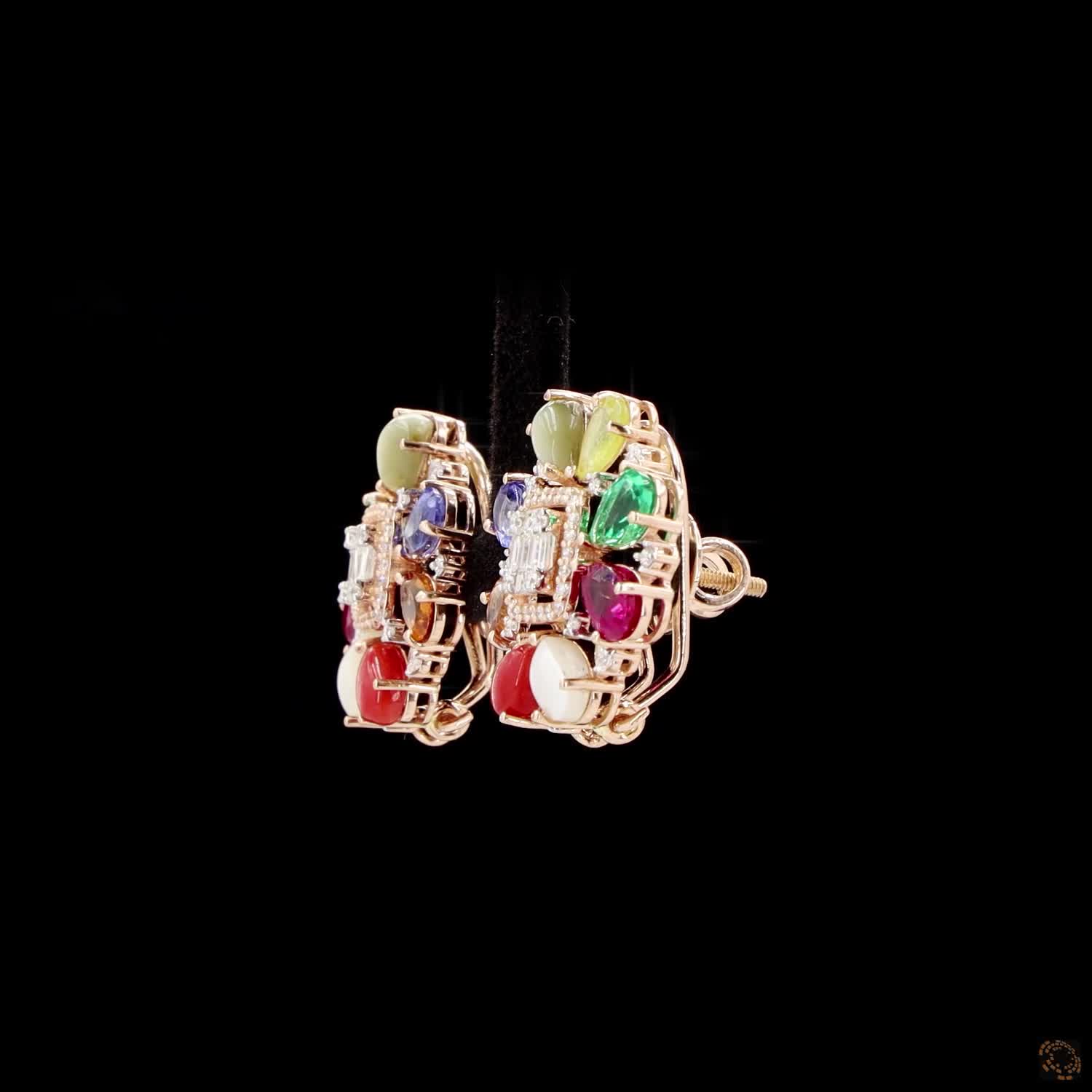 Navratna Stone Diamond Earrings in 18KT Rose Gold