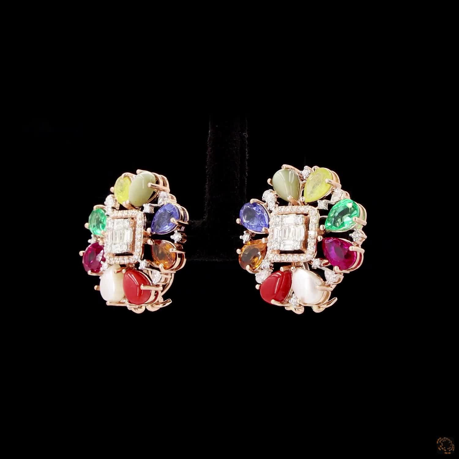 Navratna Stone Diamond Earrings in 18KT Rose Gold