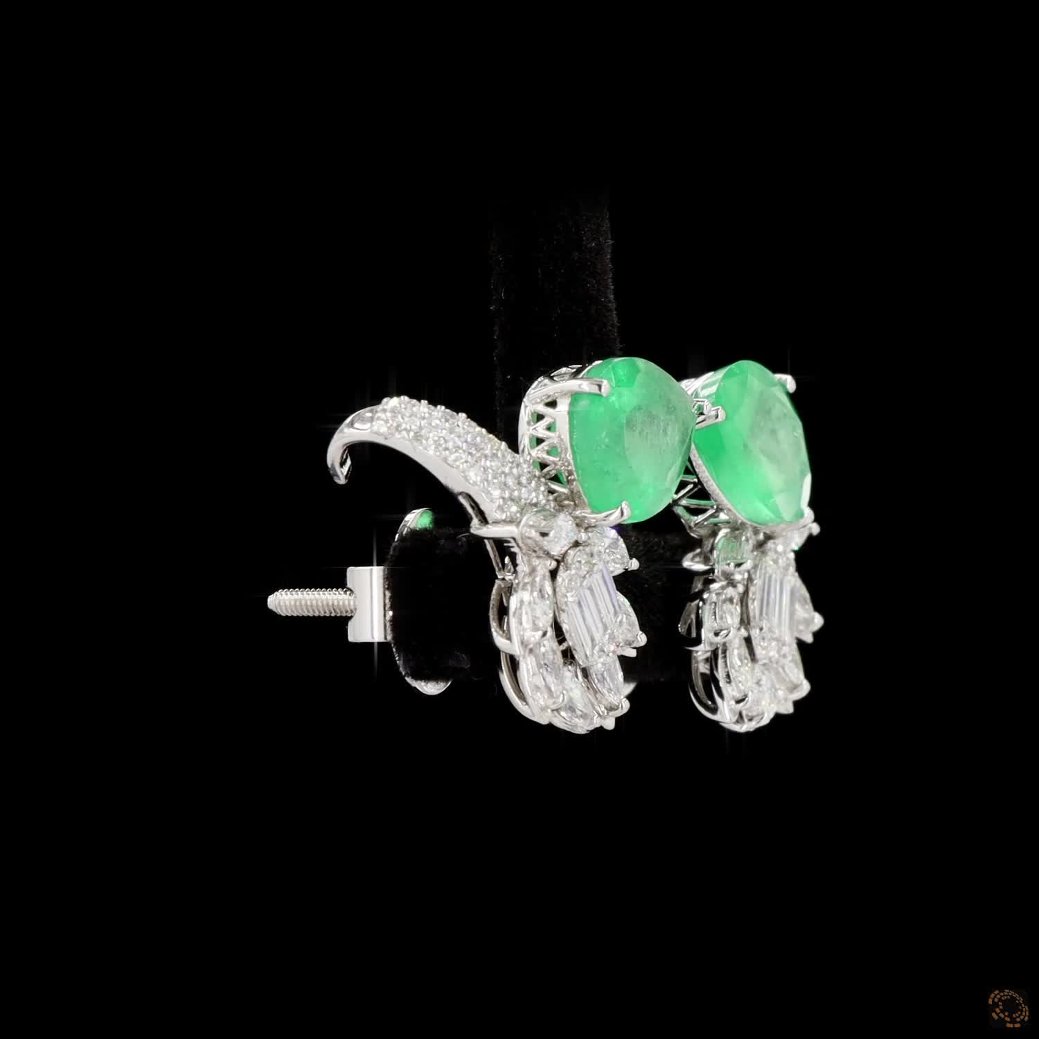 Emerald Diamond Earrings in 18KT White Gold