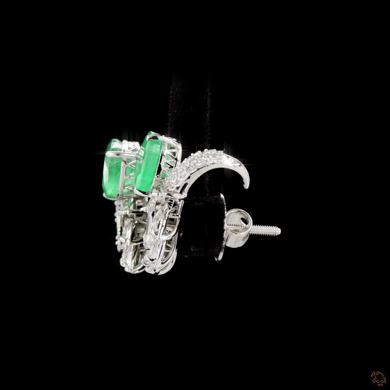 Emerald Diamond Earrings in 18KT White Gold