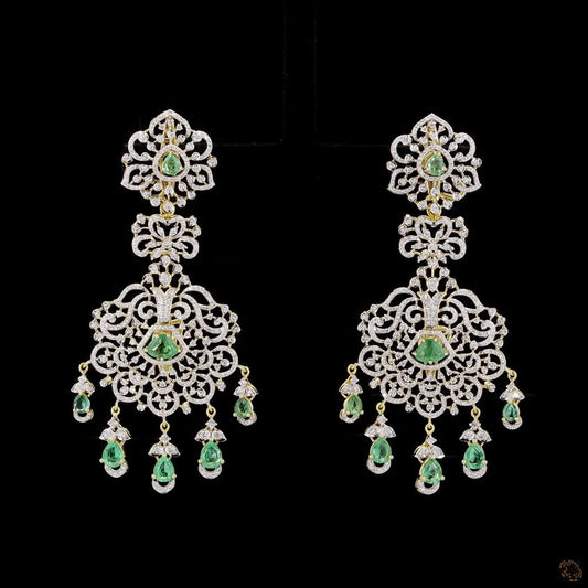 Emerald & Ruby Diamond Earrings in 18KT Yellow Gold