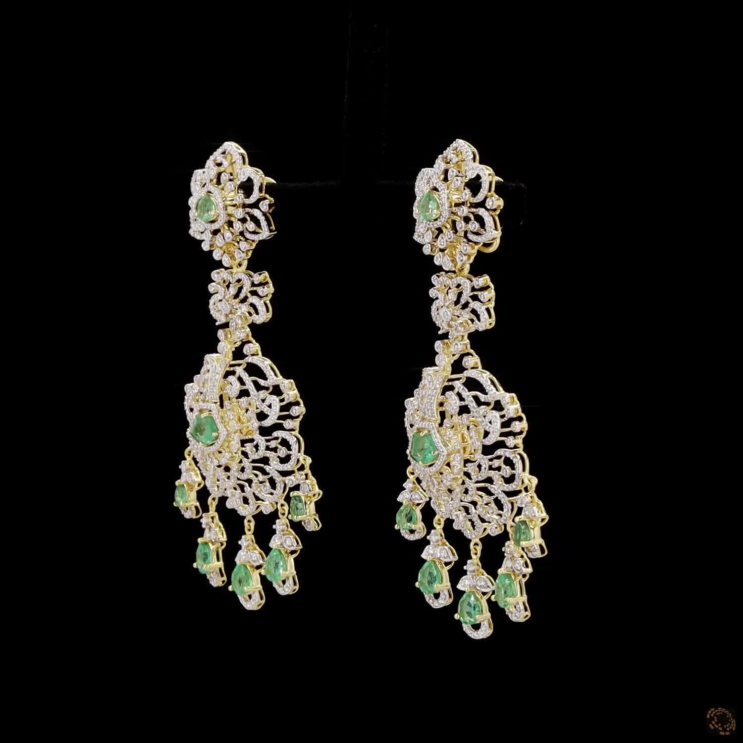 Emerald & Ruby Diamond Earrings in 18KT Yellow Gold