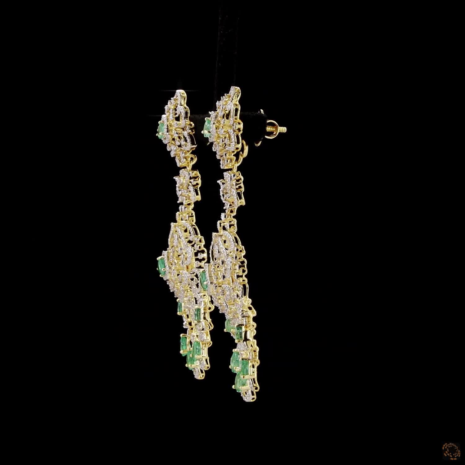 Emerald & Ruby Diamond Earrings in 18KT Yellow Gold