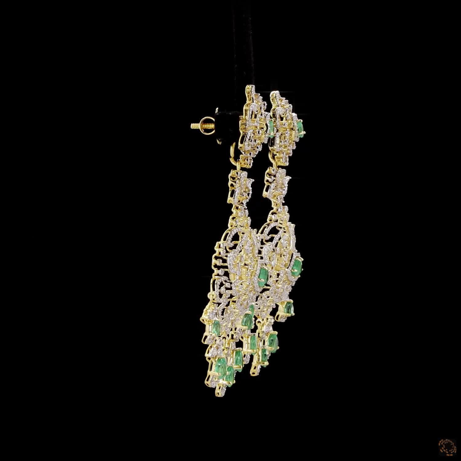Emerald & Ruby Diamond Earrings in 18KT Yellow Gold