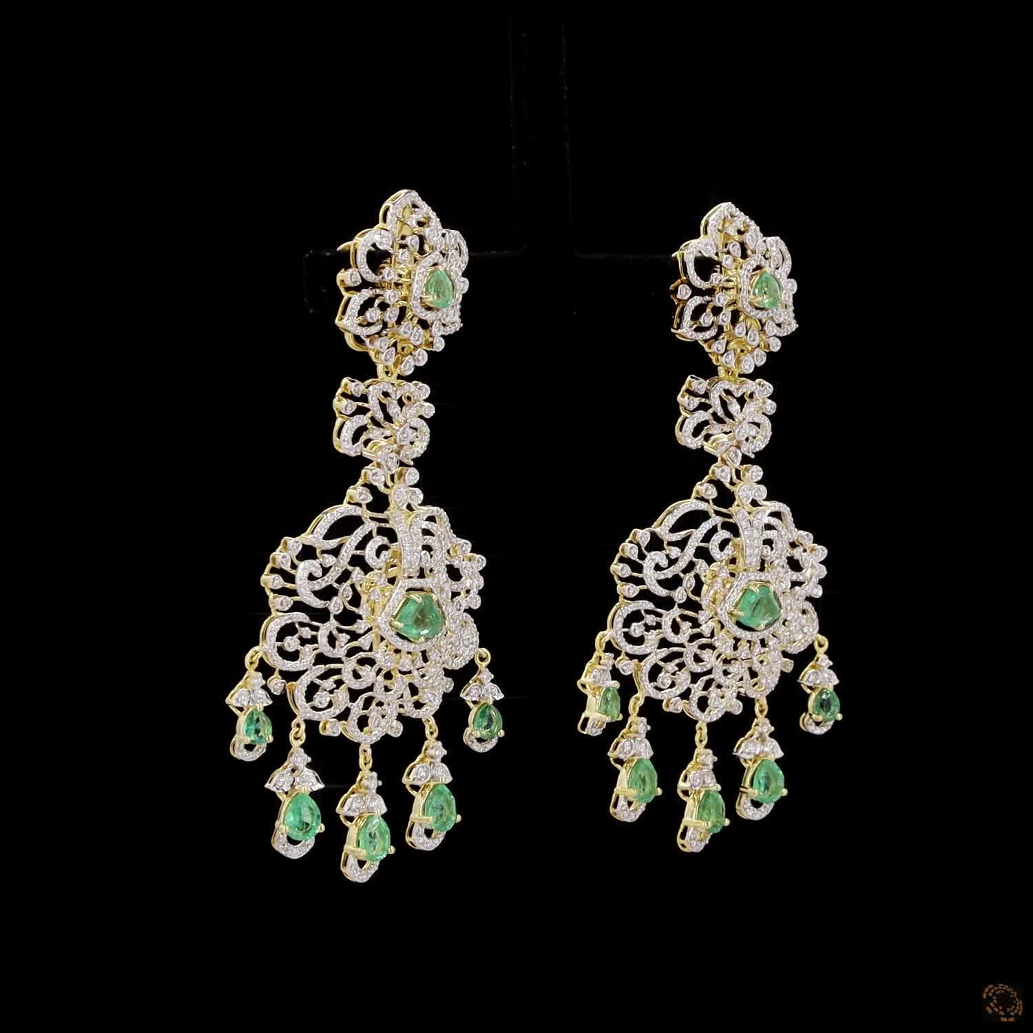 Emerald & Ruby Diamond Earrings in 18KT Yellow Gold