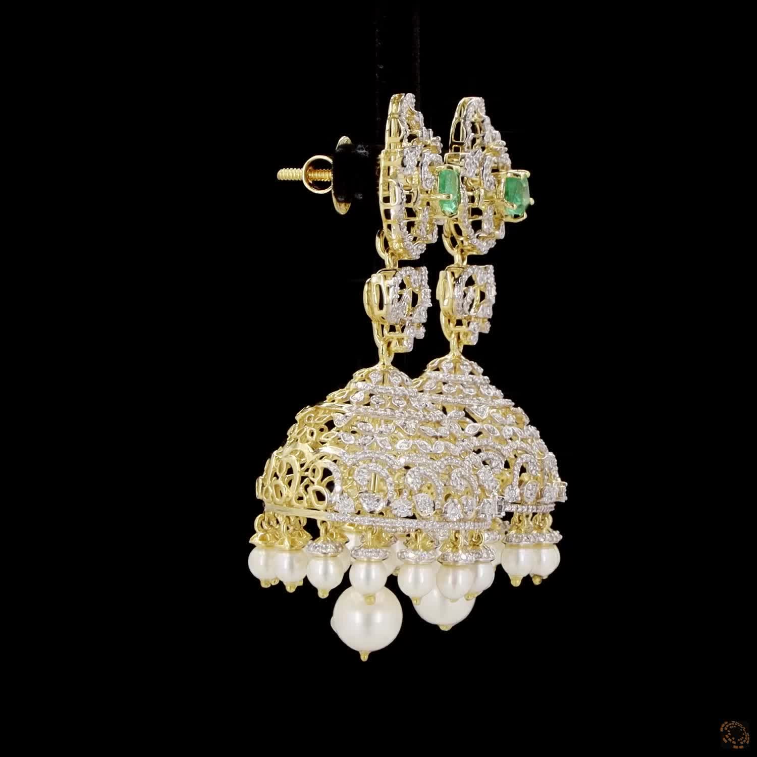 Emerald & Ruby Diamond Earrings in 18KT Yellow Gold