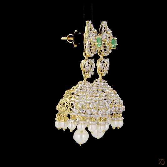 Emerald & Ruby Diamond Earrings in 18KT Yellow Gold
