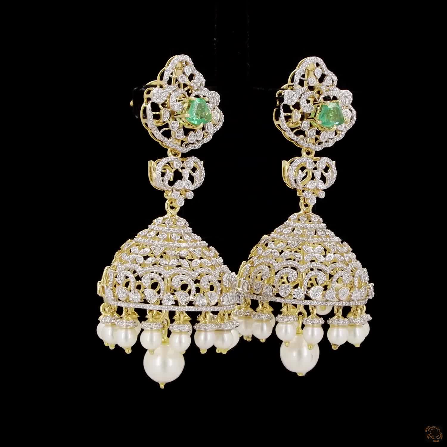 Emerald & Ruby Diamond Earrings in 18KT Yellow Gold