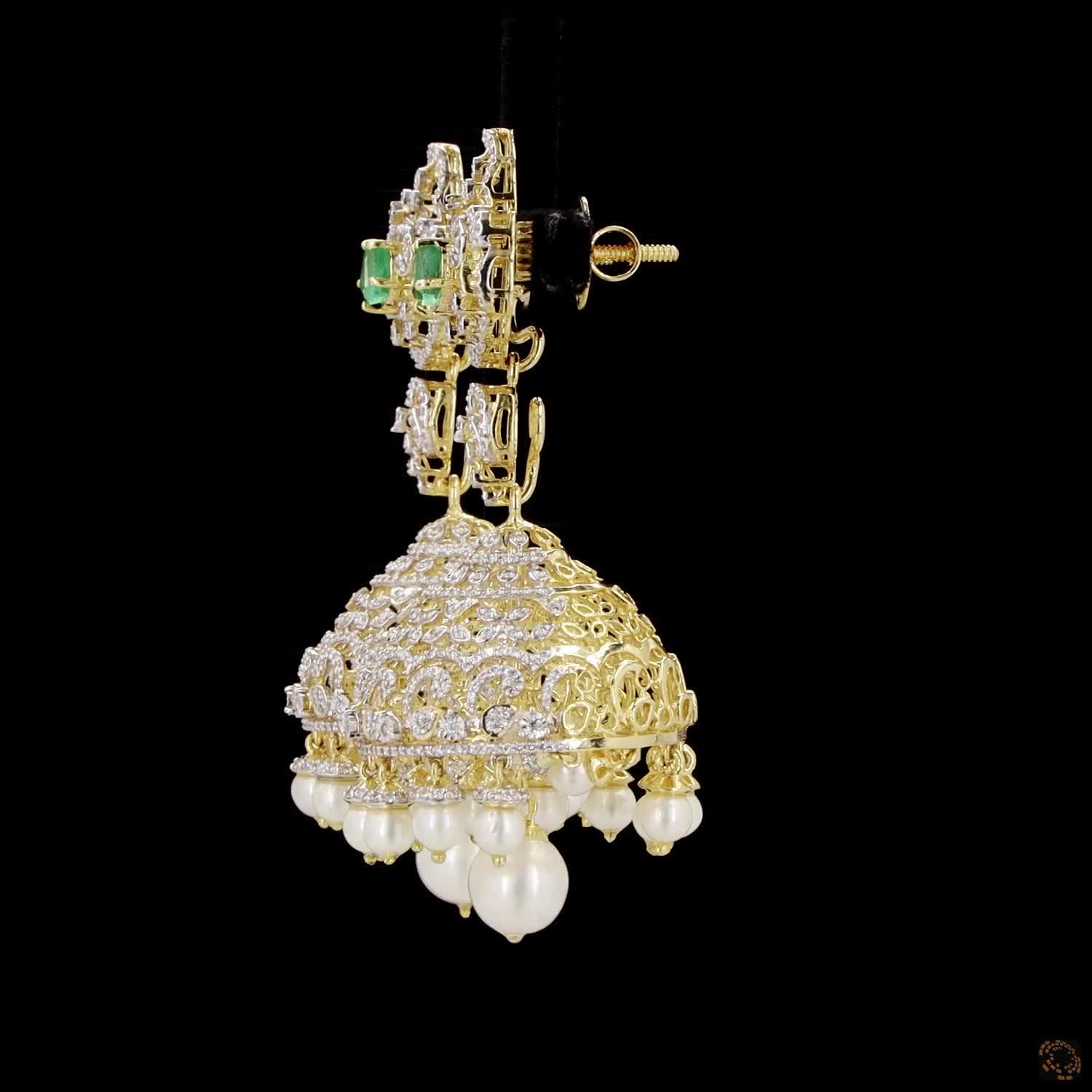 Emerald & Ruby Diamond Earrings in 18KT Yellow Gold