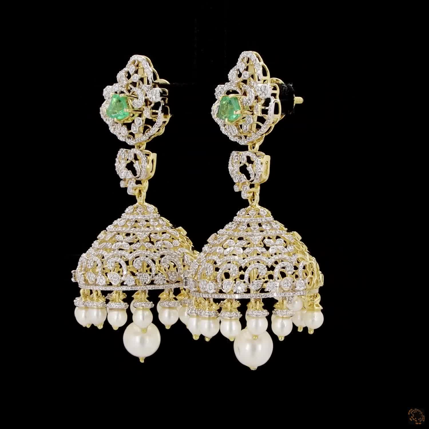 Emerald & Ruby Diamond Earrings in 18KT Yellow Gold