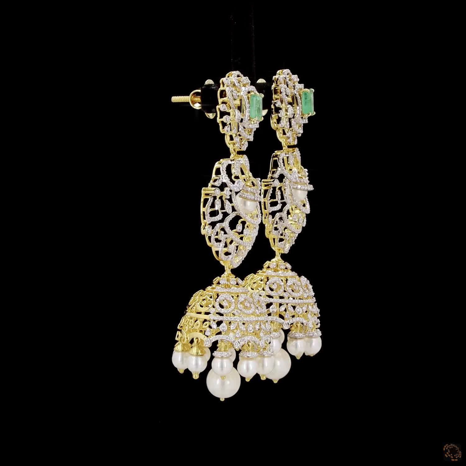 Emerald & Ruby Diamond Earrings in 18KT Yellow Gold