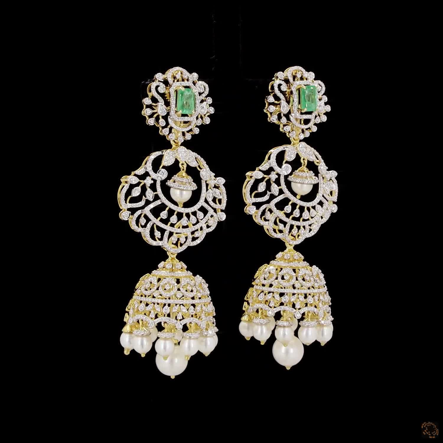Emerald & Ruby Diamond Earrings in 18KT Yellow Gold