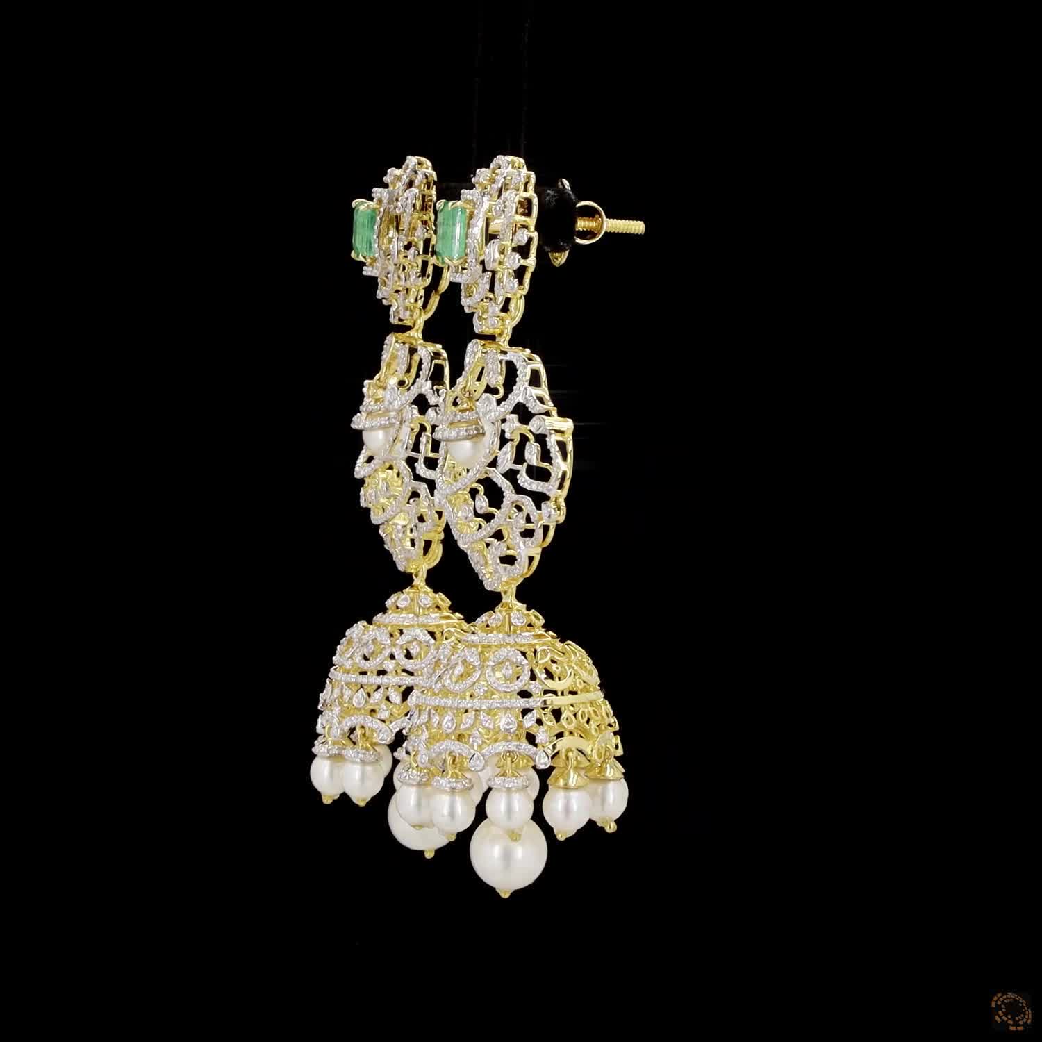 Emerald & Ruby Diamond Earrings in 18KT Yellow Gold