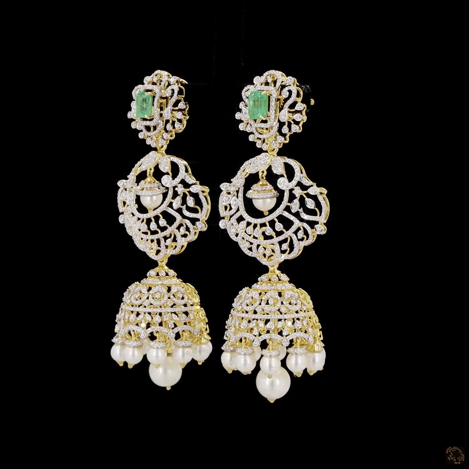 Emerald & Ruby Diamond Earrings in 18KT Yellow Gold