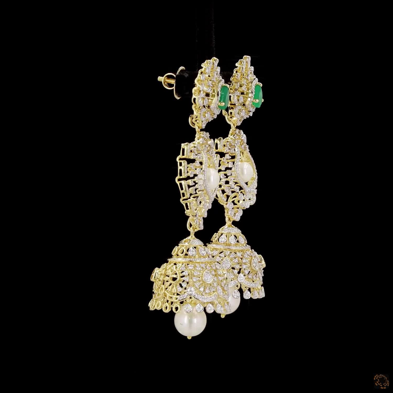 Emerald & Ruby Diamond Earrings in 18KT Yellow Gold